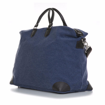 Denim Blue Washed Canvas and Pebble Leather Weekender