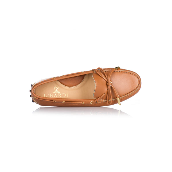 Women s Cognac Calf Leather Tie Front Loafers L bardi
