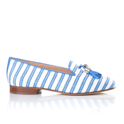 Azure Stripe Smoking Slippers