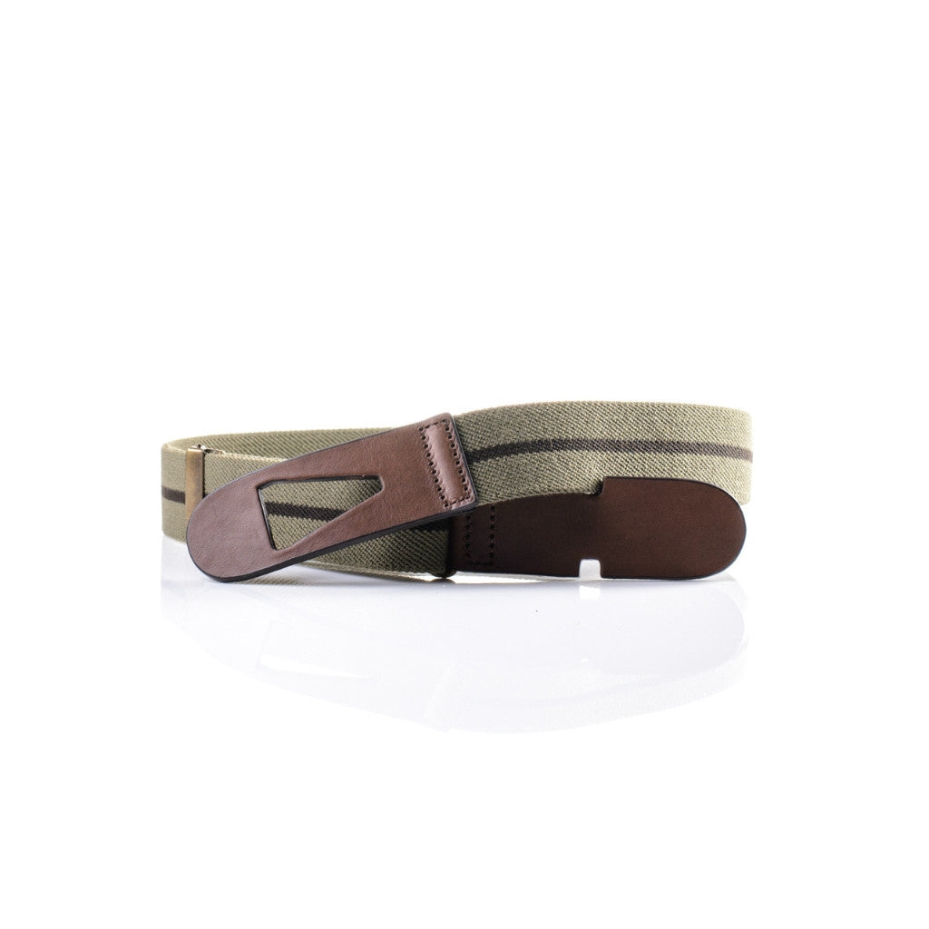 Riga belt - Olive Green with Chocolate Brown Stripe