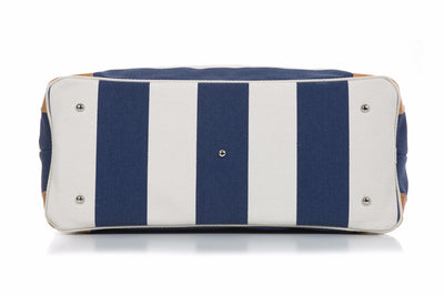 Azure and White Stripe Canvas and Vegetable Tanned Leather Weekender