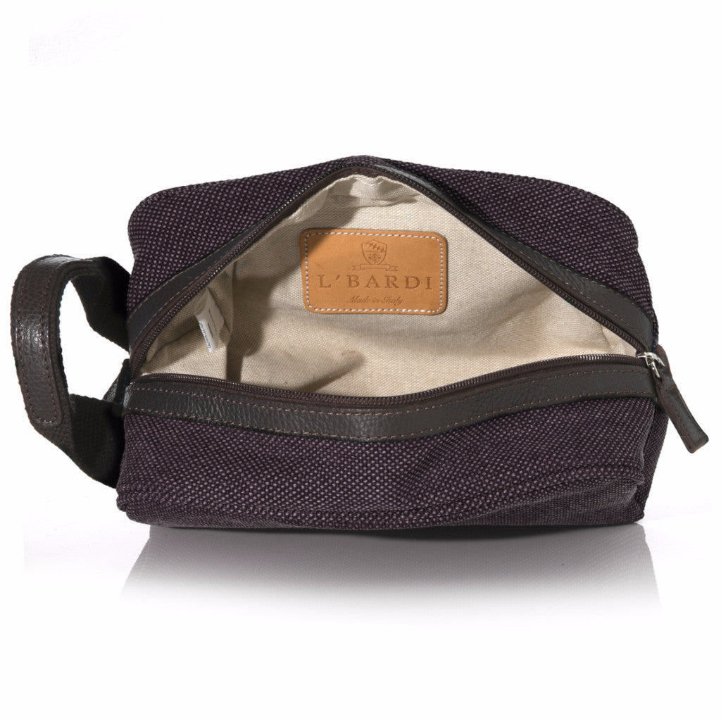 Bordeaux Washed Canvas and Pebble Leather Shaving Bag
