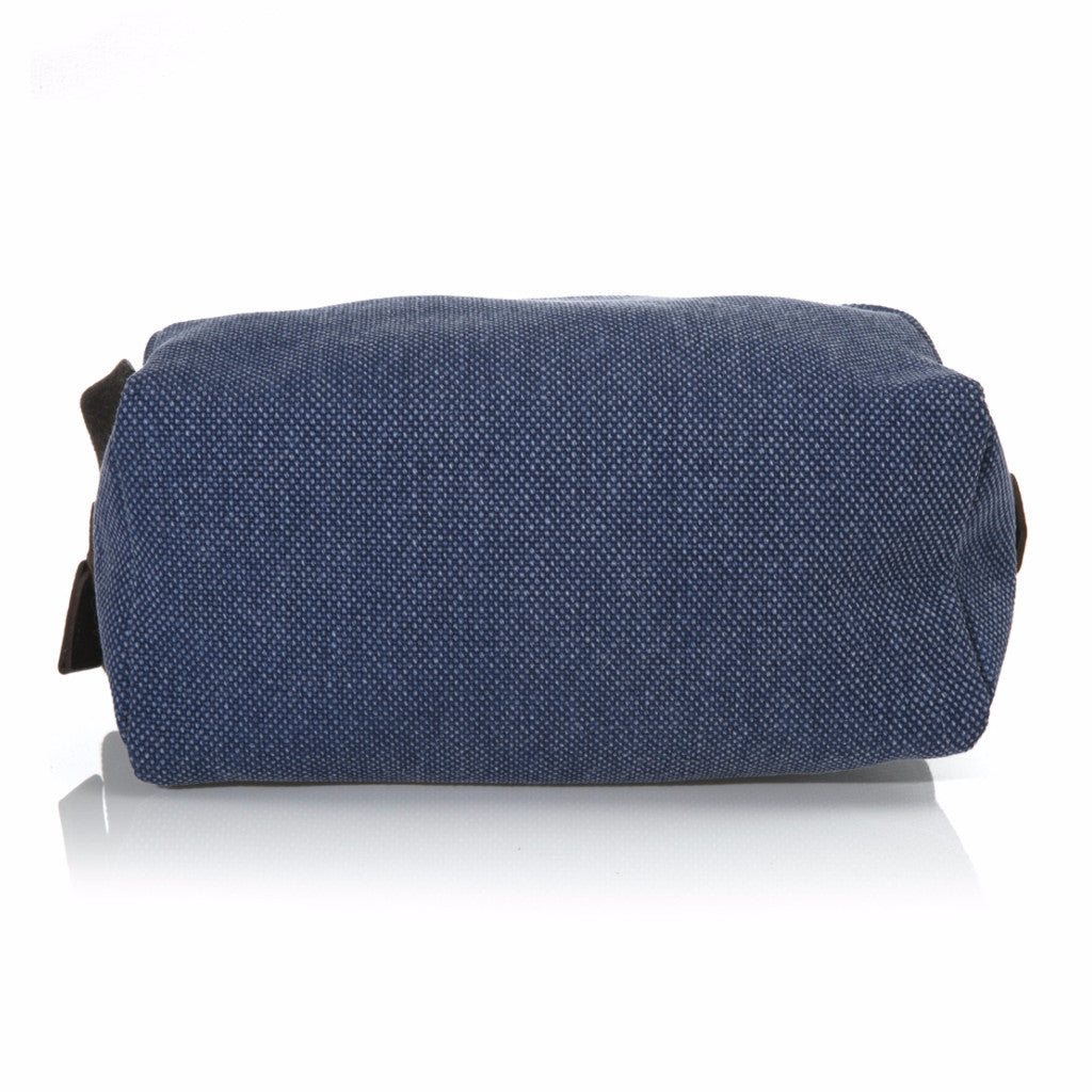 Denim Blue Washed Canvas and Pebble Leather Shaving Bag