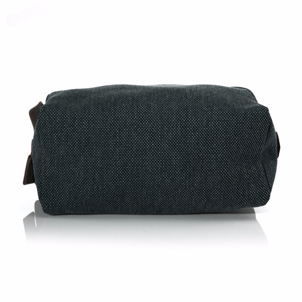 Hunter Green Washed Canvas and Pebble Leather Shaving Bag