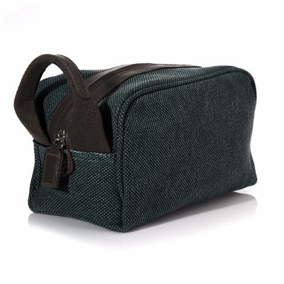Hunter Green Washed Canvas and Pebble Leather Shaving Bag