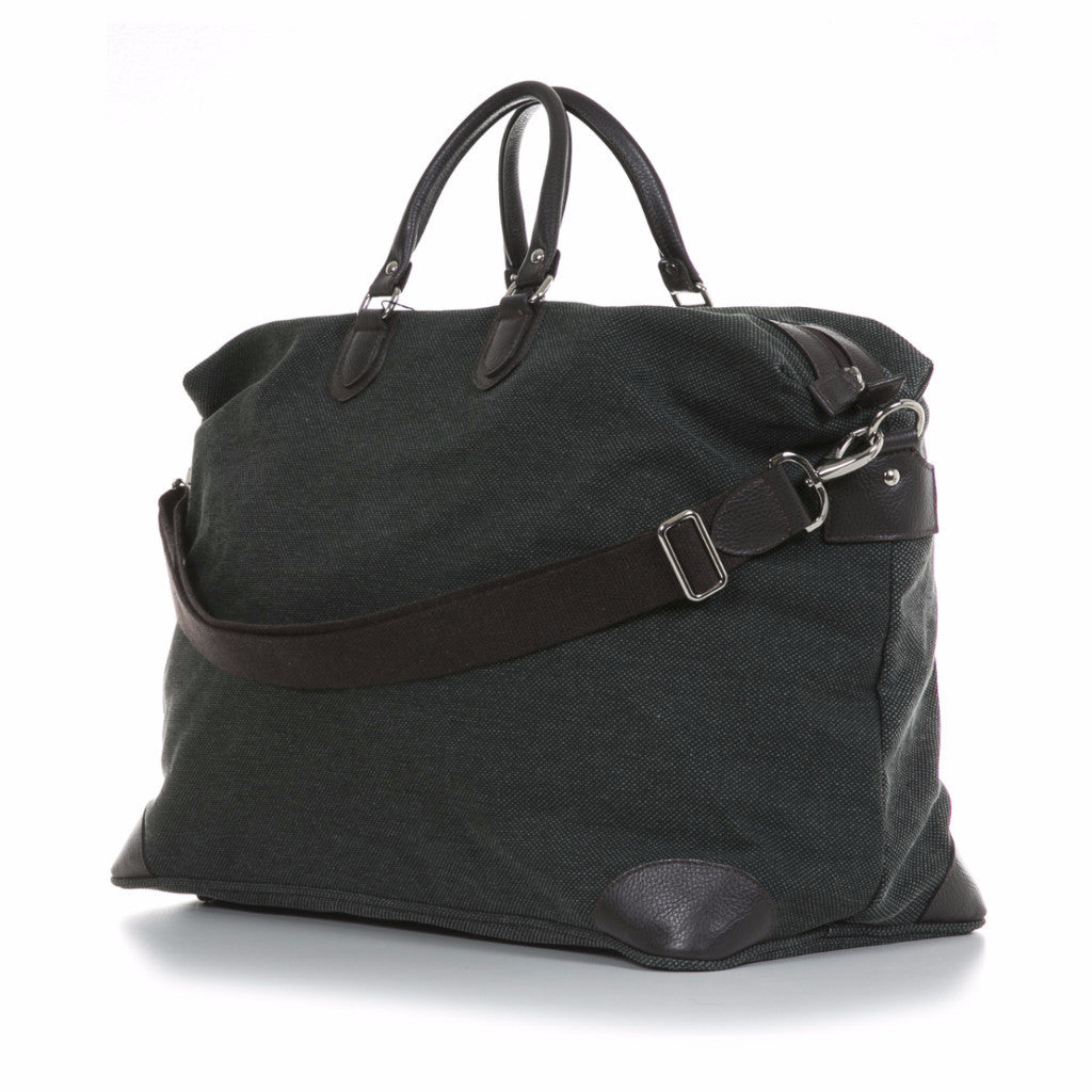 Hunter Green Washed Canvas and Pebble Leather Weekender
