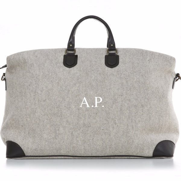 Ivory Wool Felt and Pebble Leather Weekender