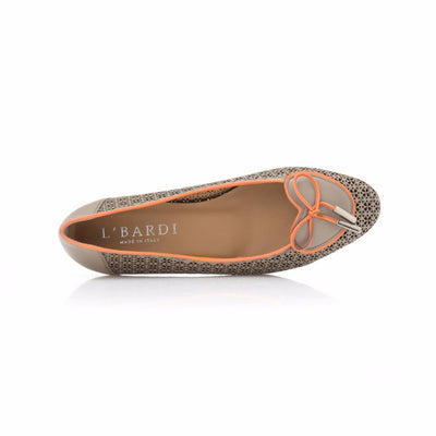 Stone Grey and Coral Leather Heart Shaped Ballet Flat