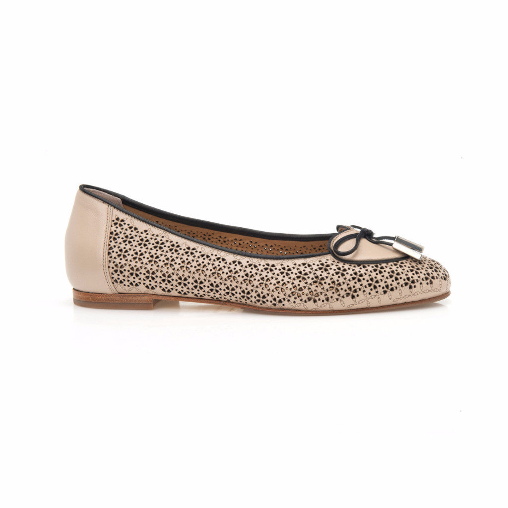 Cream and Black Leather Heart Shaped Ballet Flat