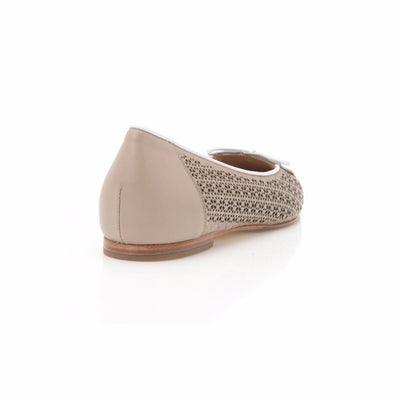 Beige and White Leather Heart Shaped Ballet Flat