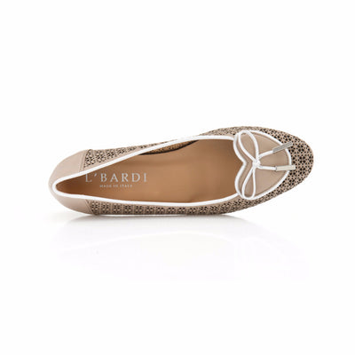 Beige and White Leather Heart Shaped Ballet Flat