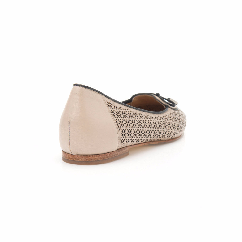 Cream and Black Leather Heart Shaped Ballet Flat