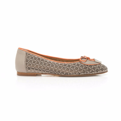 Stone Grey and Coral Leather Heart Shaped Ballet Flat