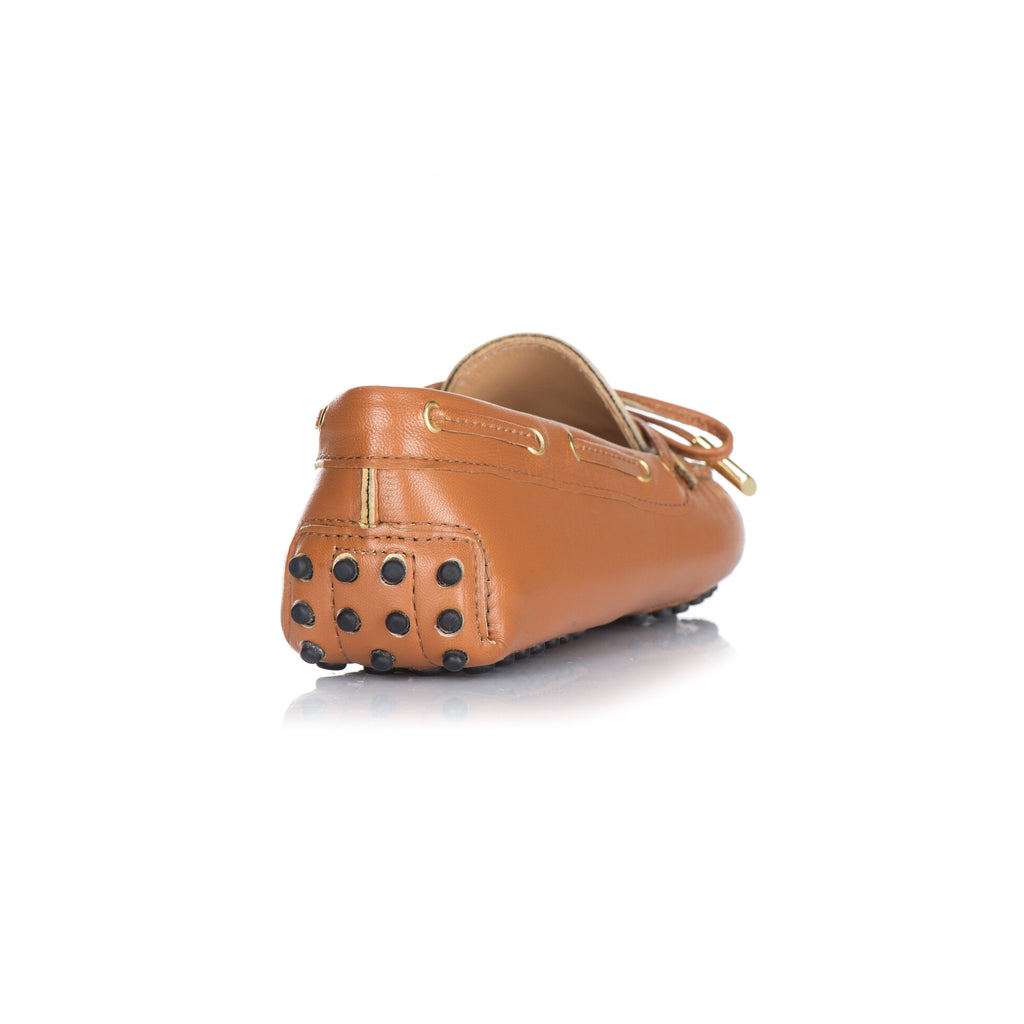 Cognac Calf Leather Tie Front Loafer