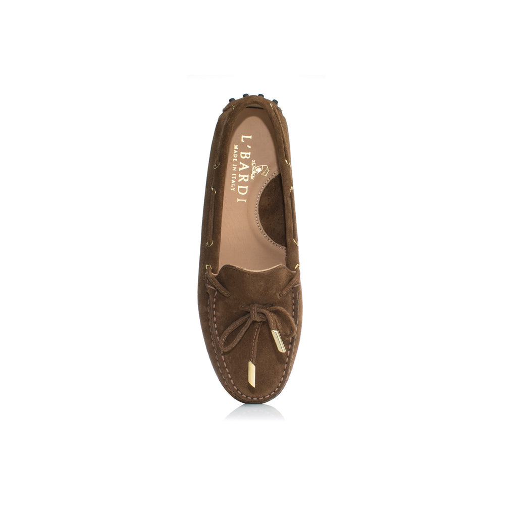 tobacco suede loafers Black Studio Tobacco suede upper with leather sole and camel leather lining Women's Tobacco Suede Loafers