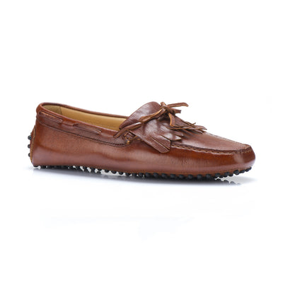 Kiltie Loafer in Chestnut Shrunken Baby Calf Leather