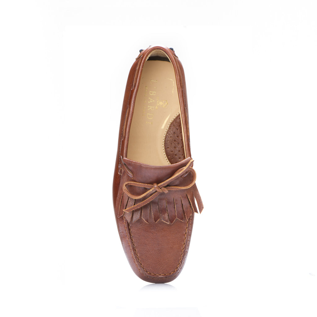 Kiltie Loafer in Chestnut Shrunken Baby Calf Leather
