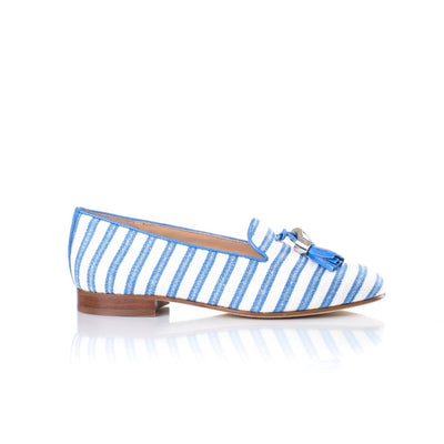 Azure Stripe Smoking Slippers